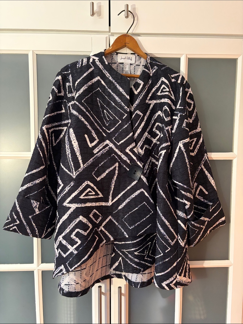 Joseph Ribkoff Navy and White Abstract Wrap-Style Jacket